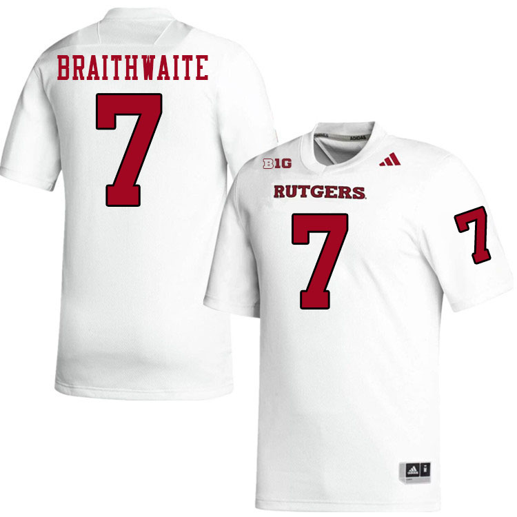Men #7 Dylan Braithwaite Rutgers Scarlet Knights 2024 College Football Jerseys Stitched-White